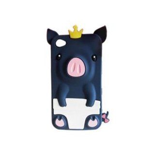 Dark Blue 3D Pig Cartoon Animal TPU rubber Silicone Gel Case Cover for iPhone 4 4G 4S +Gift 1pcs Insect Mosquito Repellent Wrist Bands bracelet: Cell Phones & Accessories