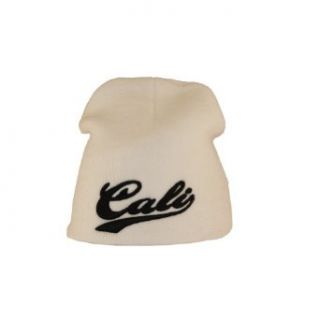 Fashionable Knitted Designed"Cali" Beanie   White and Black Lettering at  Womens Clothing store