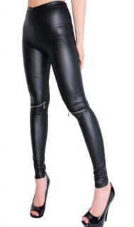 LeggingsQueen Knee Zipper Faux Leather Leggings at  Womens Clothing store: Leggings Pants