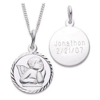 Sterling Silver Engraved Angel Pendant   Personalized Jewelry: Pendant Necklaces: Jewelry