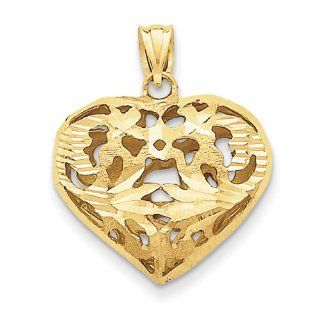 14K Yellow Gold Fancy Heart Charm Pendant 26mmx22mm Jewelry