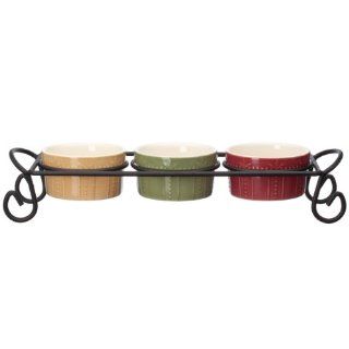 Signature Housewares Sorrento Collection 11 Ounce Stoneware Ramekins with Serving Caddy, Assorted Colors, Set of 3: Serveware Accessories: Kitchen & Dining