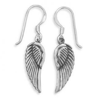 Oxidized Angel Wings French Wire Earrings: Clothing