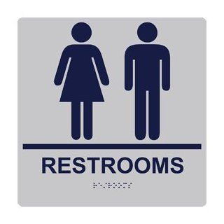 ADA Restrooms With Symbol Braille Sign RRE 105 99 MRNBLUonSLVR : Business And Store Signs : Office Products