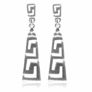 Sterling Silver Greek Key Earrings: Dangle Earrings: Jewelry