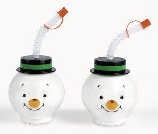 Snowman Cups With Lids & Straws   Christmas Party Supplies & Decorations & Party Glasses & Cups: Health & Personal Care