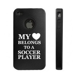 Apple iPhone 4 4S 4G Black D9534 Aluminum & Silicone Case My Heart Belongs To A Soccer Player Cell Phones & Accessories