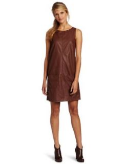 Anne Klein Women's Faux Leather Shift Dress, Brown, 2 at  Womens Clothing store