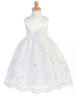Lito Girls White Satin Tulle Floral Flower Girl Easter Dress 2T : Special Occasion Dresses : Baby