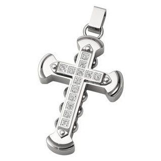 Mens Womens Stainless Steel and CZ Cross Pendant with Spanish Influences Jewelry