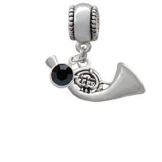 French Horn Charm Bead with Jet Crystal Dangle: Delight: Jewelry