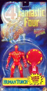 5" Human Torch Action Figure with Flame on Sparking Action! And Catapult Launcher   Fantastic 4 As Seen on the Marvel Action Hour!: Toys & Games