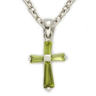 .925 Sterling Silver August Peridot Birthstone Baby Cross Pendant Necklace Birthstone Jewelry Birthstone Baby Cross Pendant Necklaces Gift Boxed w/Chain Necklace 13" (Including Lobster Claw) Gift Boxed: Jewelry