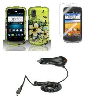 ZTE Avail 2 (AT&T)   Accessory Combo Kit   Green Hibiscus Butterfly Flower Design Shield Case + Atom LED Keychain Light + Screen Protector + Micro USB Car Charger Cell Phones & Accessories