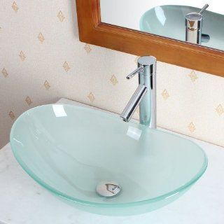 Elite Bathroom Boat Shape Frosted Glass Vessel Sink & Chrome Single Lever Faucet Combo & Chrome Pop up Drain    