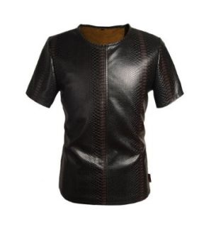 THOOO Men's Snakeskin PU Leather Bomber Motorcycle Jacket T Shirt: Clothing