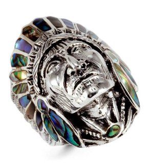 925 Silver Abalone Native American Indian Chief Ring: Jewelry