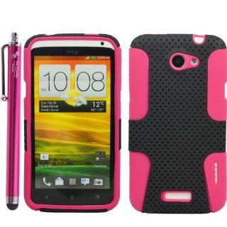 2 in 1 Hybrid Silicone Snap on Case Cover Skin Protector for HTC One X   Matching Branded 4.5 Inch Universal Stylus Pen Included   With The Friendly Swede Retail Packaging Black and Hot pink: Cell Phones & Accessories