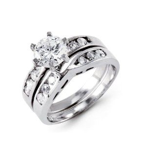 New 14k Solid White Gold CZ Wedding Engagement Ring Set: Jewelry