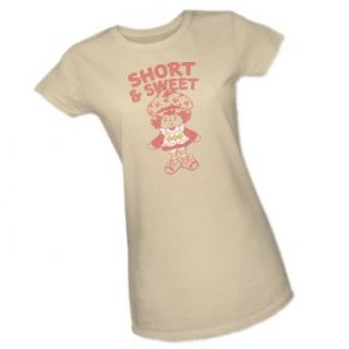 Short & Sweet    Strawberry Shortcake Crop Sleeve Fitted Juniors T Shirt: Clothing