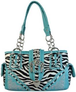 Texcyngoods Concealed Carry Purse Zebra Print Western Style Handbag Turquoise: Clothing