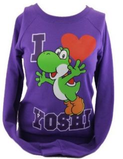 Super Mario Brothers Yoshi Girls Pull Over Sweatshirt   "I Heart Yoshi" on Purple (X Small): Clothing