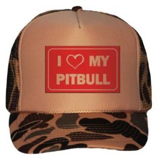 I LOVE MY PITBULL Adult Brown Camo Mesh Back Hat / Baseball Cap: Clothing