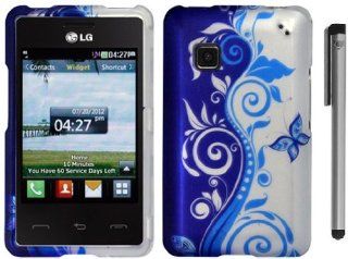 Blue Silver Vine Hard Cover Case with ApexGears Stylus Pen for Lg 840G Tracfone by ApexGears Cell Phones & Accessories