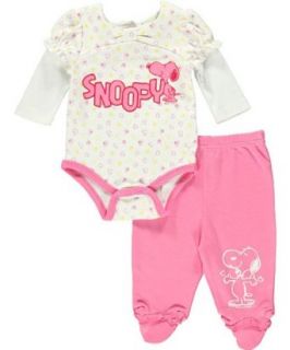 Peanuts "Snoopy Happy Dance" Baby Girls Newborn Bodysuit Pant Set, MULTI HEART PRINT /MED PINK, 3 Months: Infant And Toddler Bodysuits: Clothing
