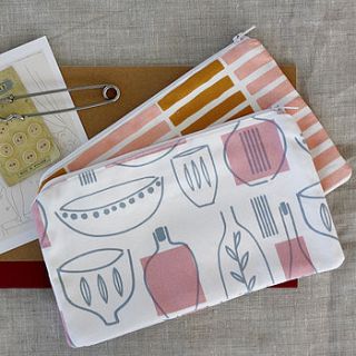 pots and pans zip bag by nancy straughan   printed textiles