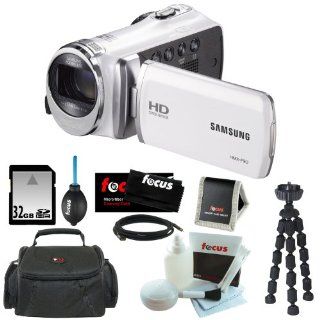 Samsung HMX F90 5MP 1280x720 30p HD Camcorder in White + 32GB Secure Digital Memory Card + Deluxe SLR Soft Photo & Video Medium Case w/ Shoulder Strap & 2 Dividers + Memory Card Wallet + 5 Piece Cleaning Kit + Vivitar 7" Mini Flexible Spider T