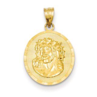 14k Yellow Gold Diamond Cut Jesus Medal Charm Pendant 16mmx25mm: Jewelry