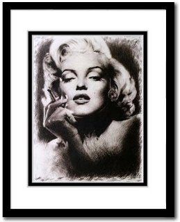 Marilyn Monroe Smoking Sketch Portrait, Charcoal Graphite Pencil Drawing Poster   11" x 14" Framed Print (WU168) : Everything Else