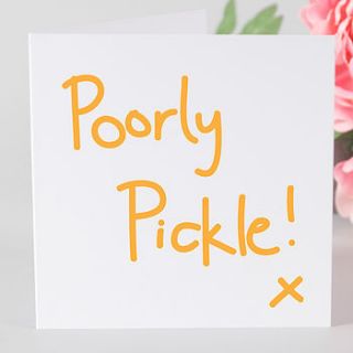 poorly pickle get well soon card by megan claire