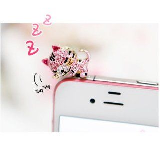 Best2buy365 Dust Plug earphone Jack Accessories Pink Crystal Cat with Flexible Head/ Cell Charms / Dust Plug / Ear Jack for Iphone 4 4s / Ipad / Ipod Touch/Samsung Galaxy S4 S3 Note II / Other 3.5mm Ear Jack+1x Gift 3.5mm Wine Bottle Phone Charm Chain: Cel