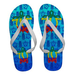 Rasta Honu Blue Tiki Flip Flops