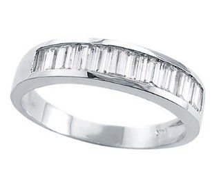 Wedding 14k White Gold Band Channel Set Baguette Cubic Zirconia Ring Jewel Tie Jewelry
