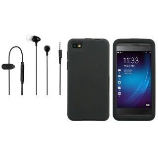 CommonByte Black Rubber Skin Protective Case Cover + Black Premium Headset For BlackBerry Z10: Cell Phones & Accessories