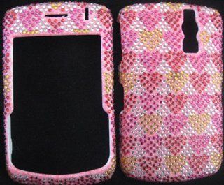 FULL DIAMOND CRYSTAL STONES COVER CASE FOR BLACKBERRY CURVE 8300 8320 8330 PINK HEARTS Cell Phones & Accessories