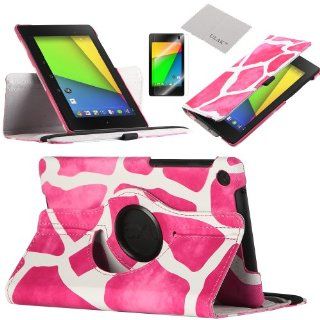 Pandamimi ULAK(TM) Rotating Case for Google Nexus 7 FHD 2nd Gen 2013 Android Tablet 360 Degree Rotation Support Vertical and Horizontal Multi Angle Stand Auto Wake / Sleep (Rose Red Giraffe): Cell Phones & Accessories