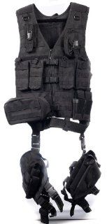 Ultimate Arms Gear Tactical Scenario Stealth Black MOLLE Compatible Deluxe Modular Web Vest With Holster & Essential Modular Gear Set : Sports & Outdoors
