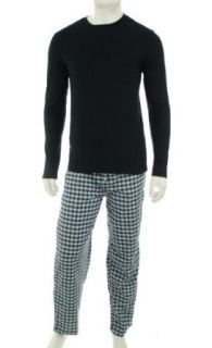 Club Room Men's 100% Cotton Pajama Set   Tartan Black and White Mini Tartan L at  Mens Clothing store