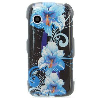Crystal Hard snap on BLACK With BLUE FLOWERS Desing Faceplate Cover Case for LG GS390 PRIME (AT&T) [WCB374] Cell Phones & Accessories
