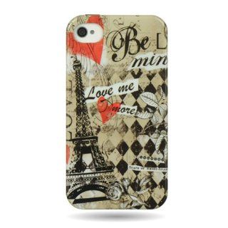 CoverON Mix Hard Back Cover Case with RED WHITE PARIS AMOUR Design and Flexible BLACK TPU Trim for APPLE IPHONE 4 4S [WCP365] Cell Phones & Accessories