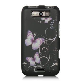 VMG For LG Connect 4G Cell Phone Graphic Image Design Faceplate Hard Case Cover   Black w/ Purple Butterflies Floral Flower Cell Phones & Accessories