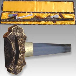 Forged Full Tang Tai Chi Sword Katana Damascus #50 Steel   Same (Rayskin) Handle & Scabbard with Free Storage/Carrying Box, Cleaning Kit, Free Stand  Martial Arts Swords  Sports & Outdoors