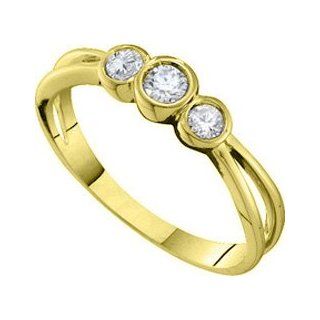 14k Yellow Gold Round Bezel set 3 stone Diamond Womens Ladies Bridal Wedding Engagement Ring   .20 (1/5) Ct.t.w.: Jewelry