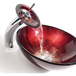 Kraus Galaxy Red Irruption Tempered Glass Vessel Sink/waterfall Faucet