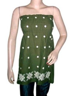 Tube Top Olive Green Floral Embroidered Smocked Top Small at  Womens Clothing store