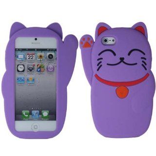 Purple Lucky Cat Silicon Soft Rubber Skin Case Cover For Apple iPhone 5 5S with Free Pouch: Cell Phones & Accessories